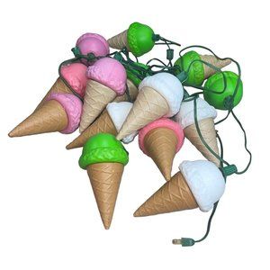 Vintage Ice Cream Cone Blow Mold Plastic Patio RV Camping Party 13 String Lights